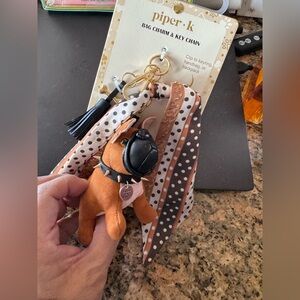 New! Piper K BullDog & Scarf Bag Charm Keychain NEW